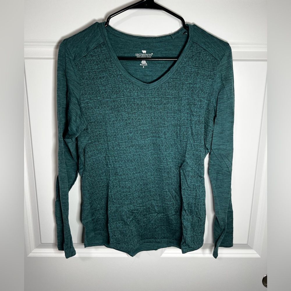 Segments 100% Merino Wool Teal Leaf Pattern - Womens Small